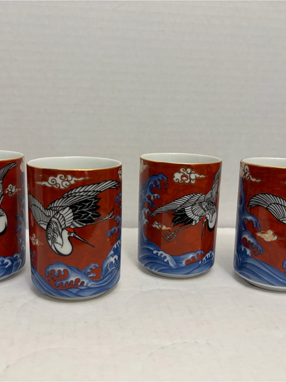 Vintage Takahashi San Francisco Imari Style Crane Tea Cups - Set of 4
